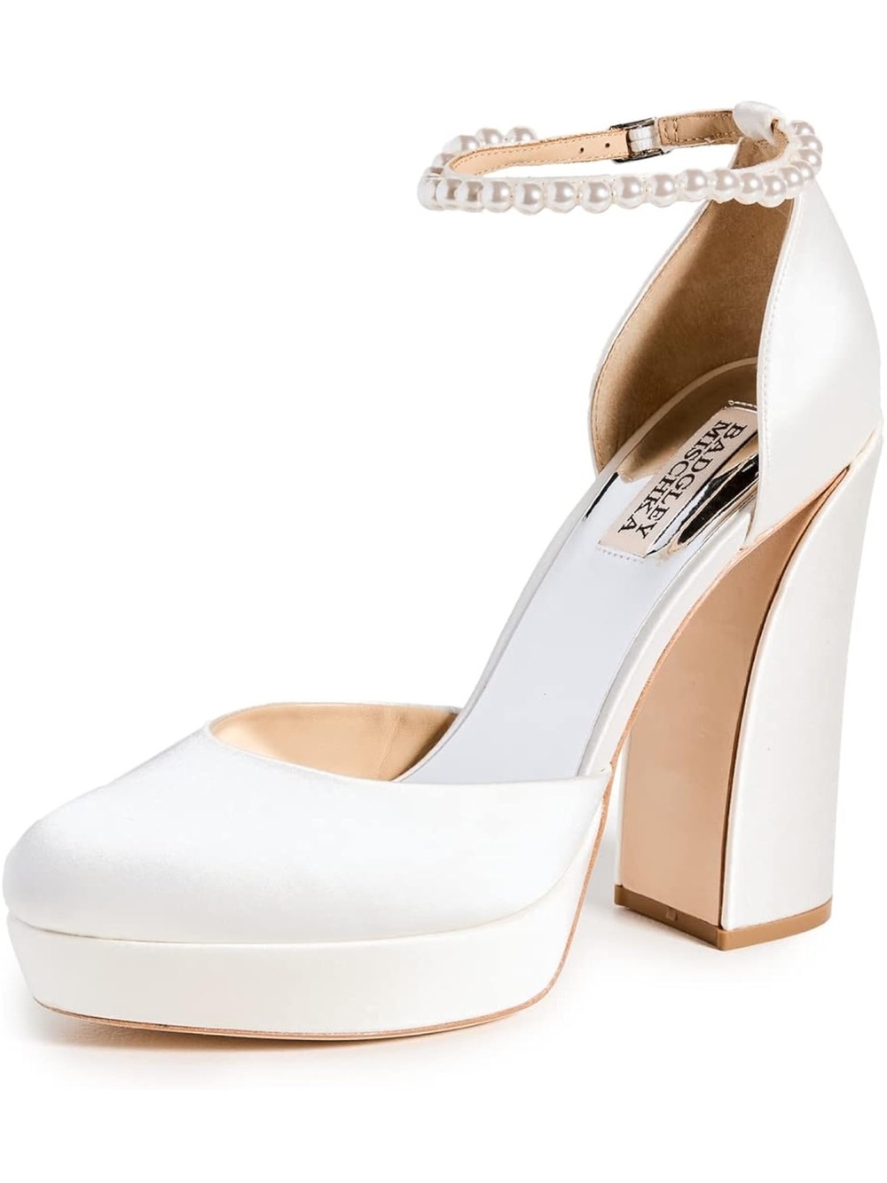 Badgley Mischka White Pearl Ankle-Strap Platform Pump